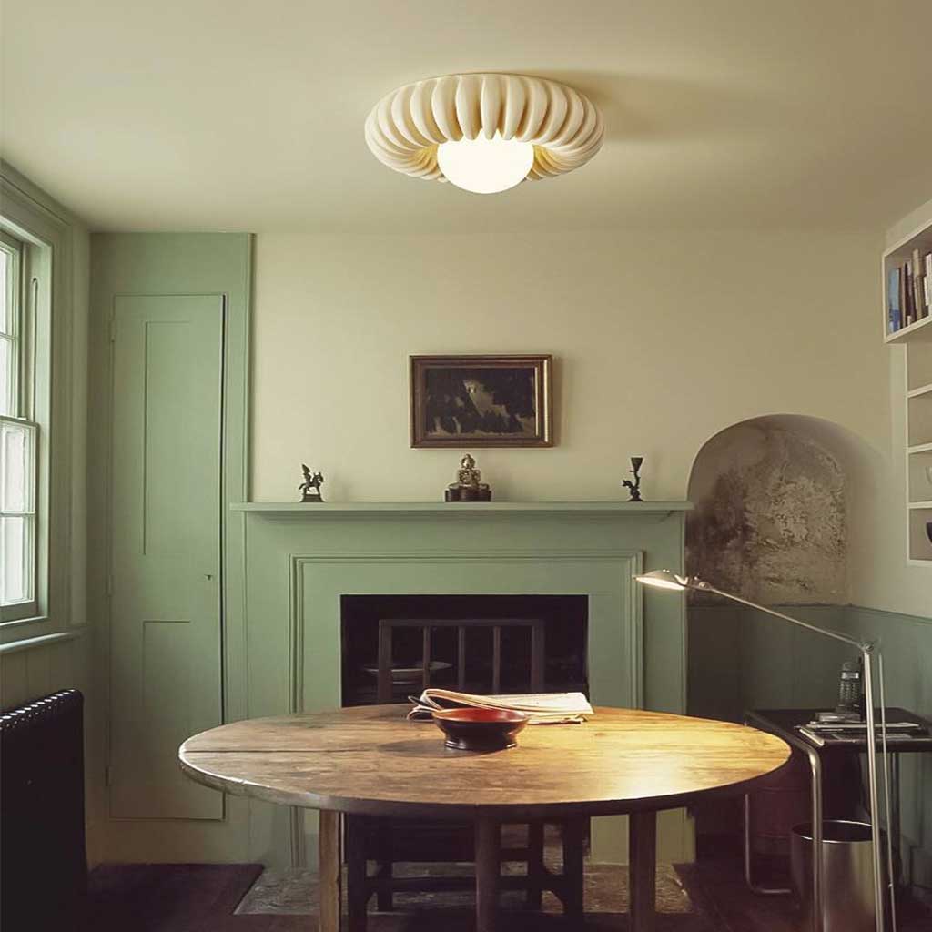 Flush Mount Ceiling Light French Cream Pumpkin Round