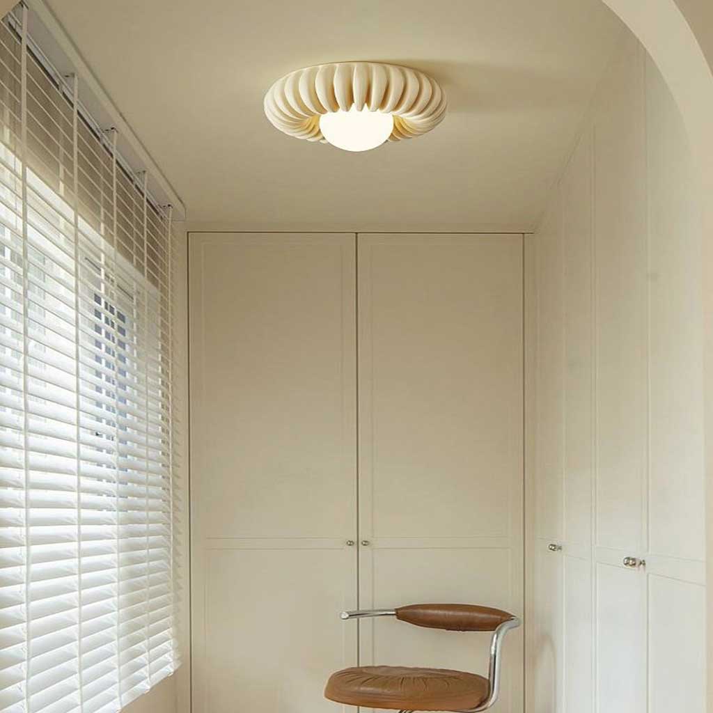 Flush Mount Ceiling Light French Cream Pumpkin Round