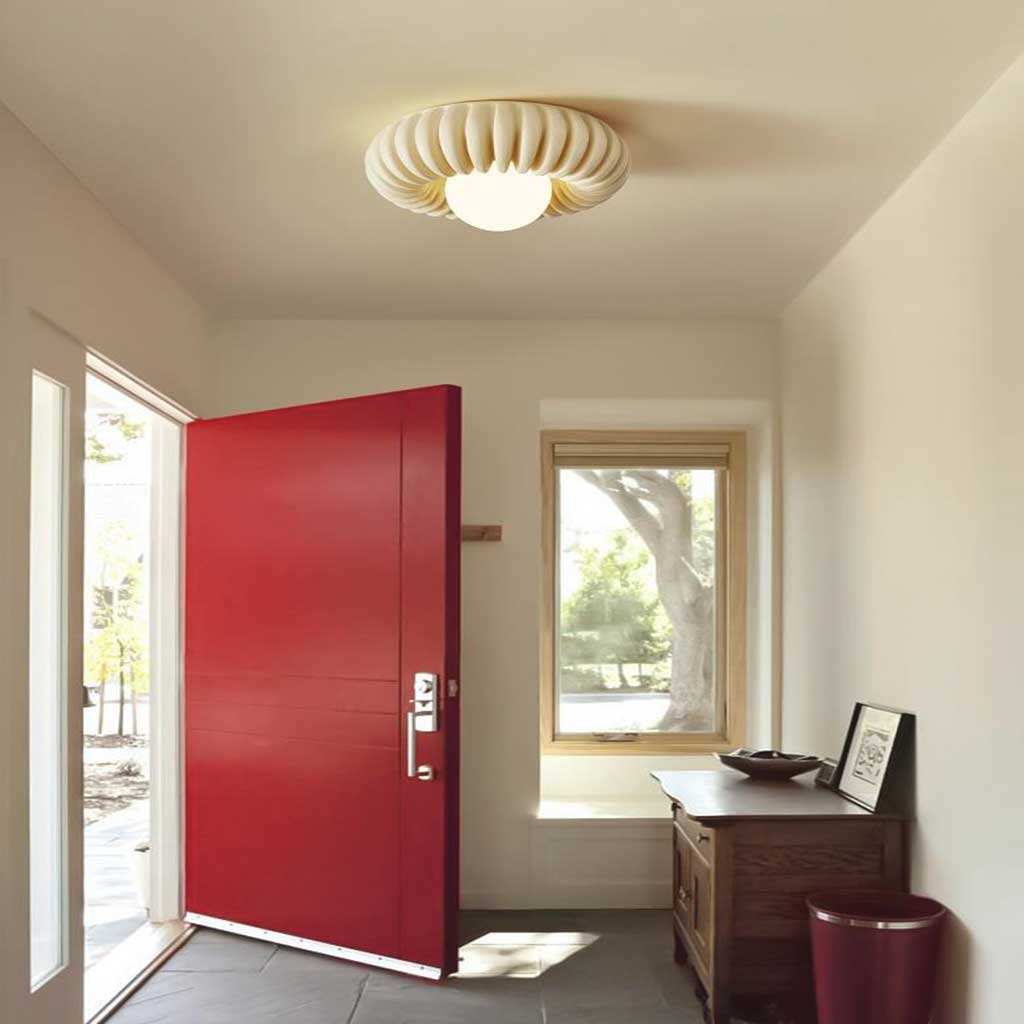 Flush Mount Ceiling Light French Cream Pumpkin Round