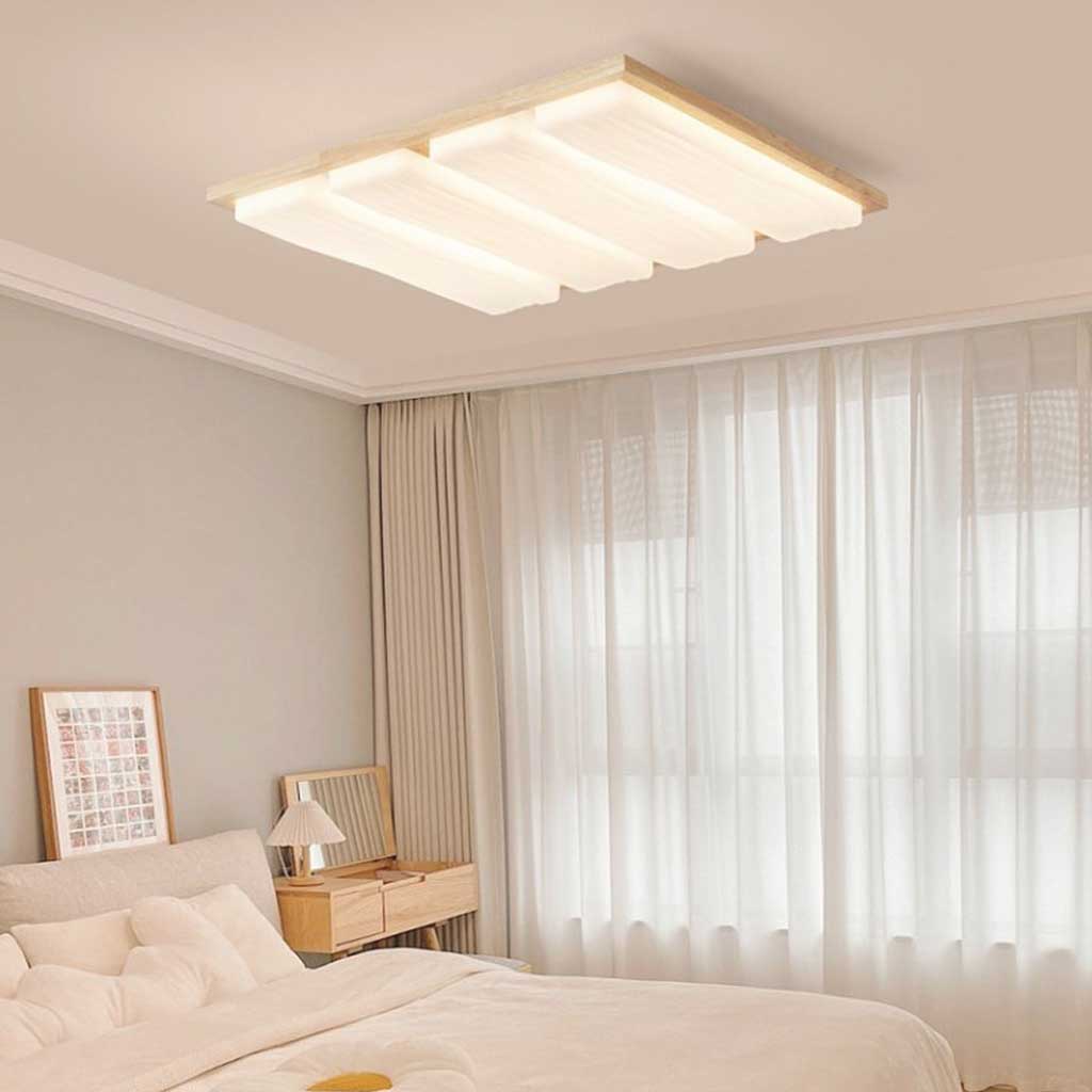 Flush Mount Ceiling Light Nordic Wooden Rectangle, Dimmable