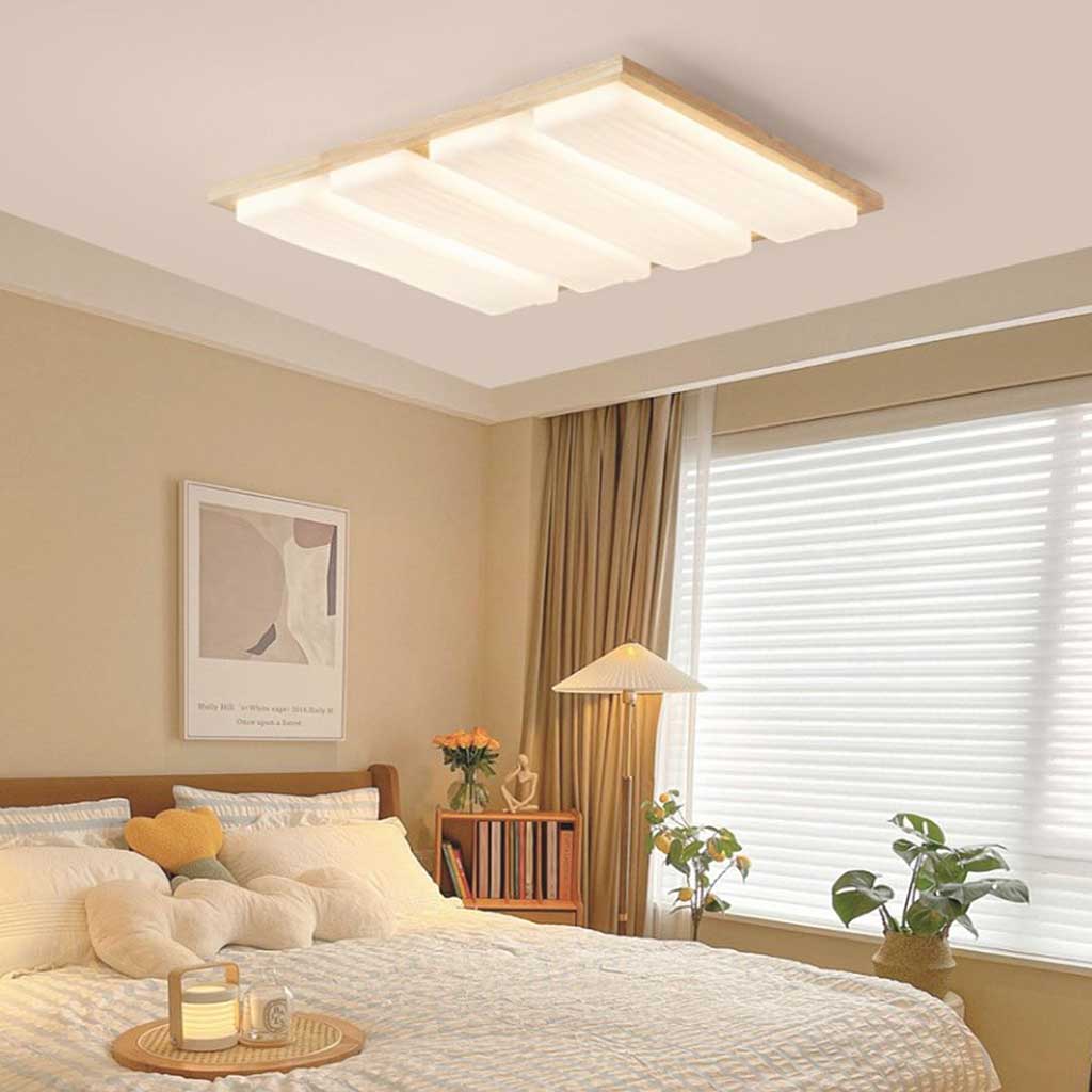 Flush Mount Ceiling Light Nordic Wooden Rectangle, Dimmable