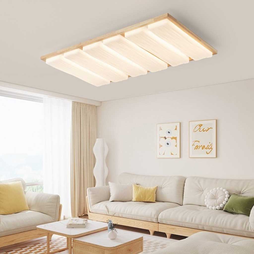 Flush Mount Ceiling Light Nordic Wooden Rectangle, Dimmable