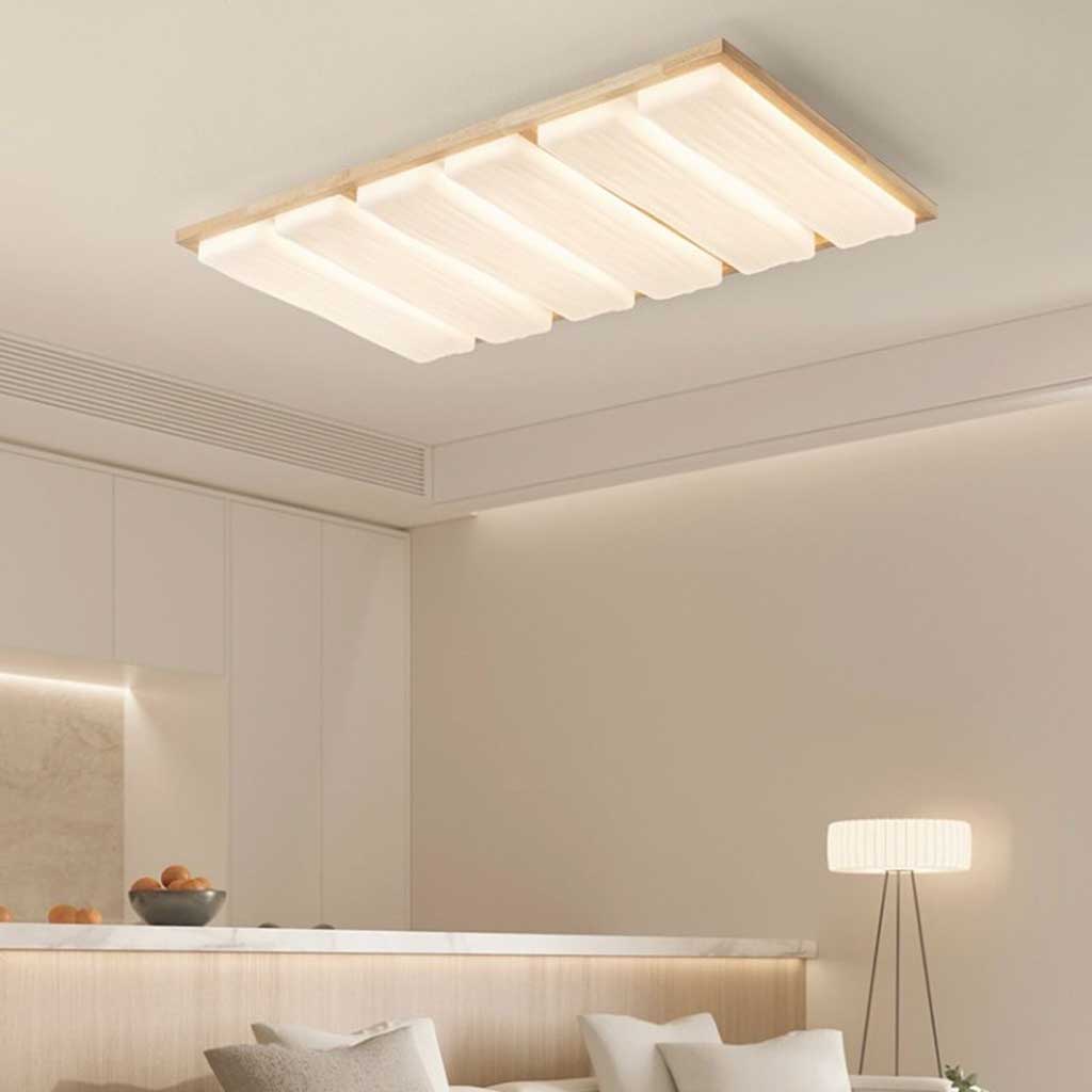 Flush Mount Ceiling Light Nordic Wooden Rectangle, Dimmable