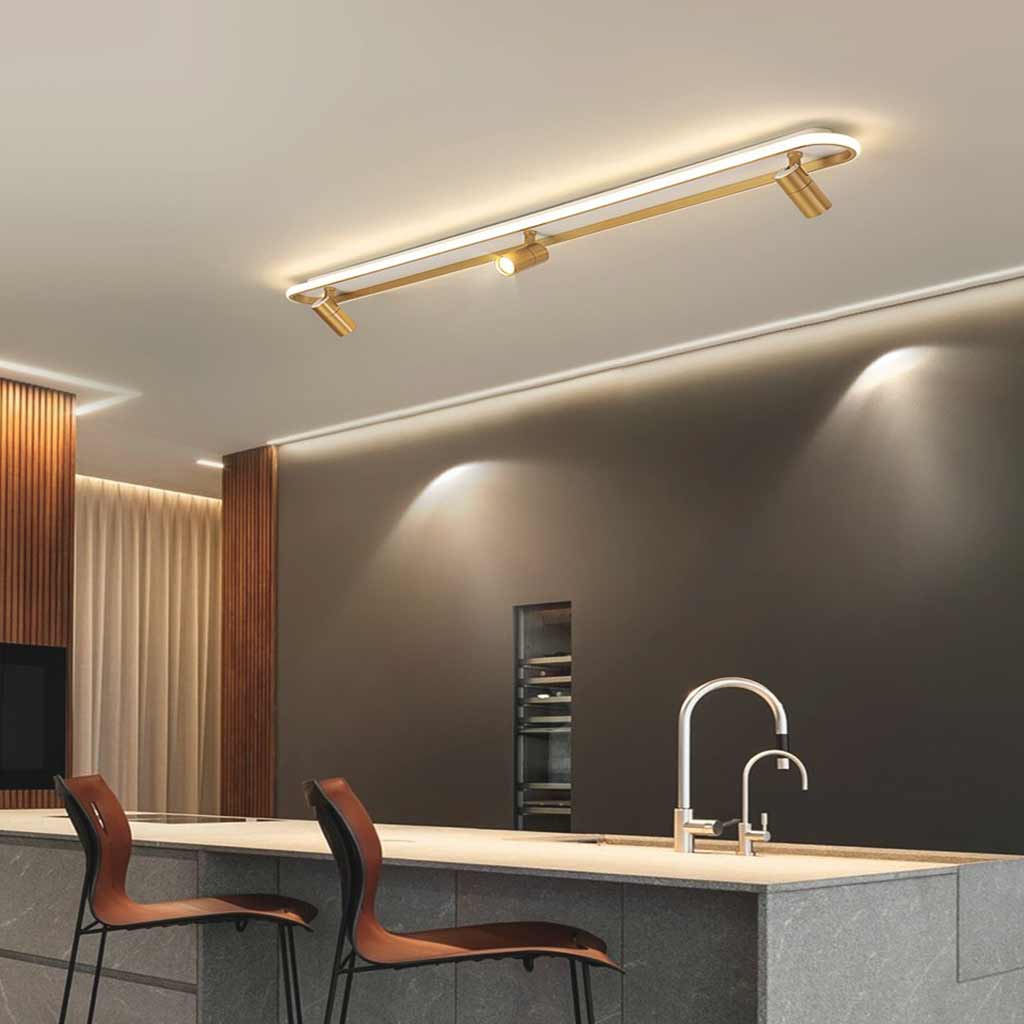 Flush Mount Ceiling Track Lighting Spotlight Stylish Linear LED, Gold & White
