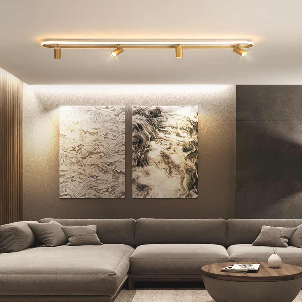 Flush Mount Ceiling Track Lighting Spotlight Stylish Linear LED, Gold & White