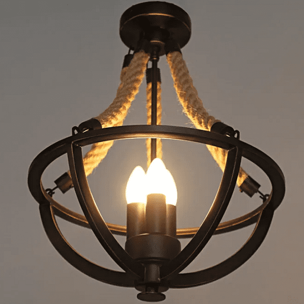 Frentty- Rustic Hemp Rope Iron Basket Antique with 3 Candle Lights