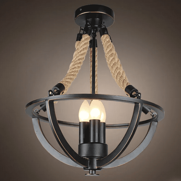 Frentty- Rustic Hemp Rope Iron Basket Antique with 3 Candle Lights