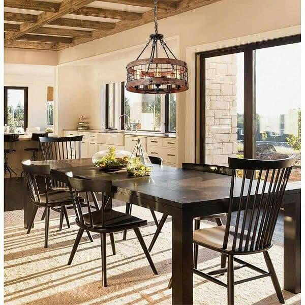 Ganeed - Round Wooden Chandelier Metal Pendant Five Lights Decorative