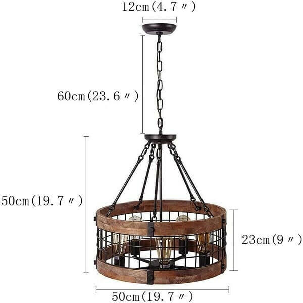 Ganeed - Round Wooden Chandelier Metal Pendant Five Lights Decorative
