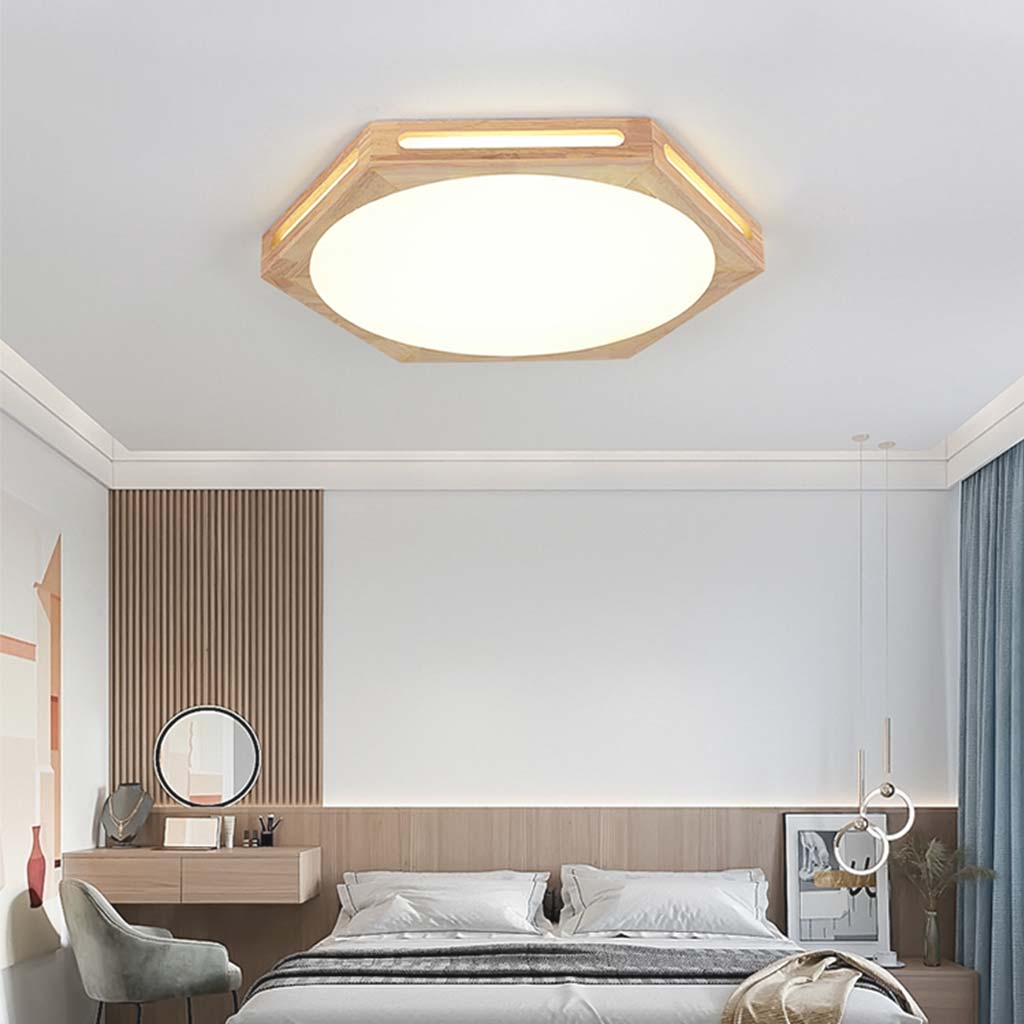 Flush Mount Ceiling Light Modern Geometric Hexagon Wood