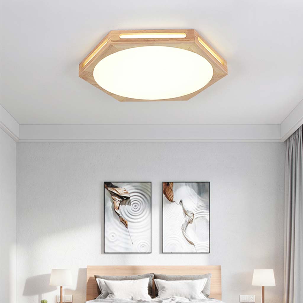 Flush Mount Ceiling Light Modern Geometric Hexagon Wood