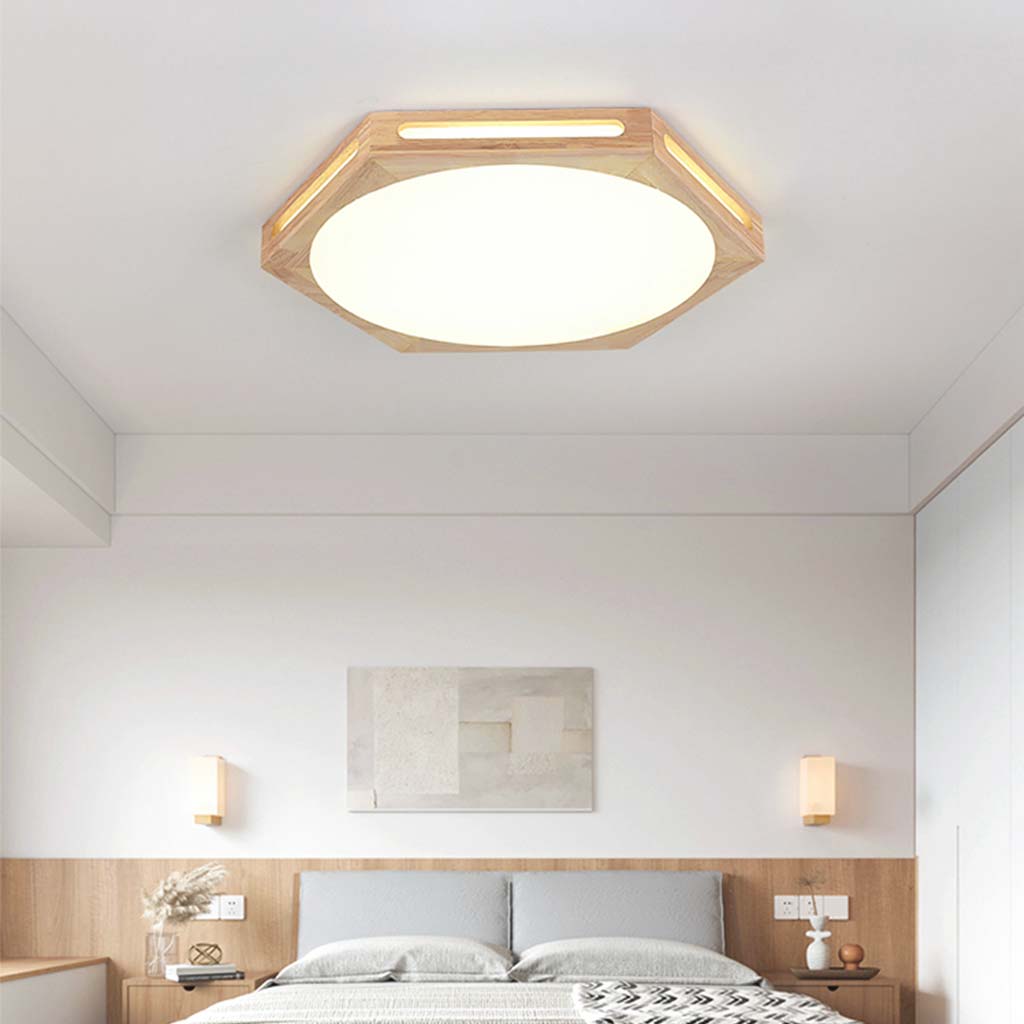 Flush Mount Ceiling Light Modern Geometric Hexagon Wood