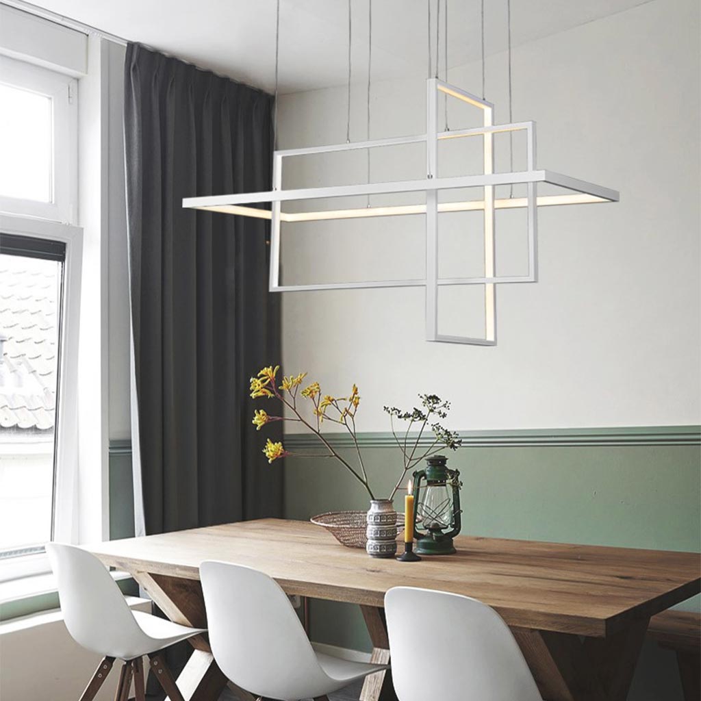 Chandelier LED Geometric Linear Rectangle Aluminum, White