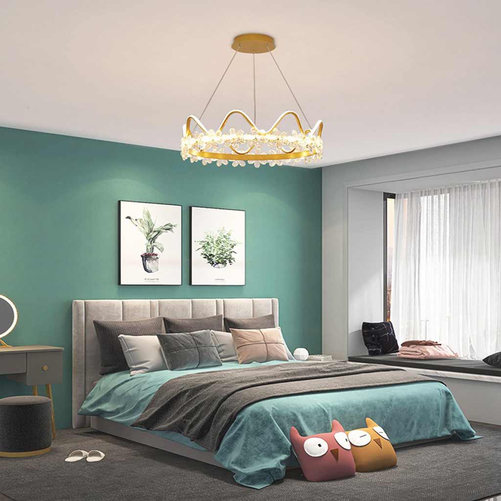Girls Room Chandelier Light Romantic Crown Dimmable LED, Gold / Pink