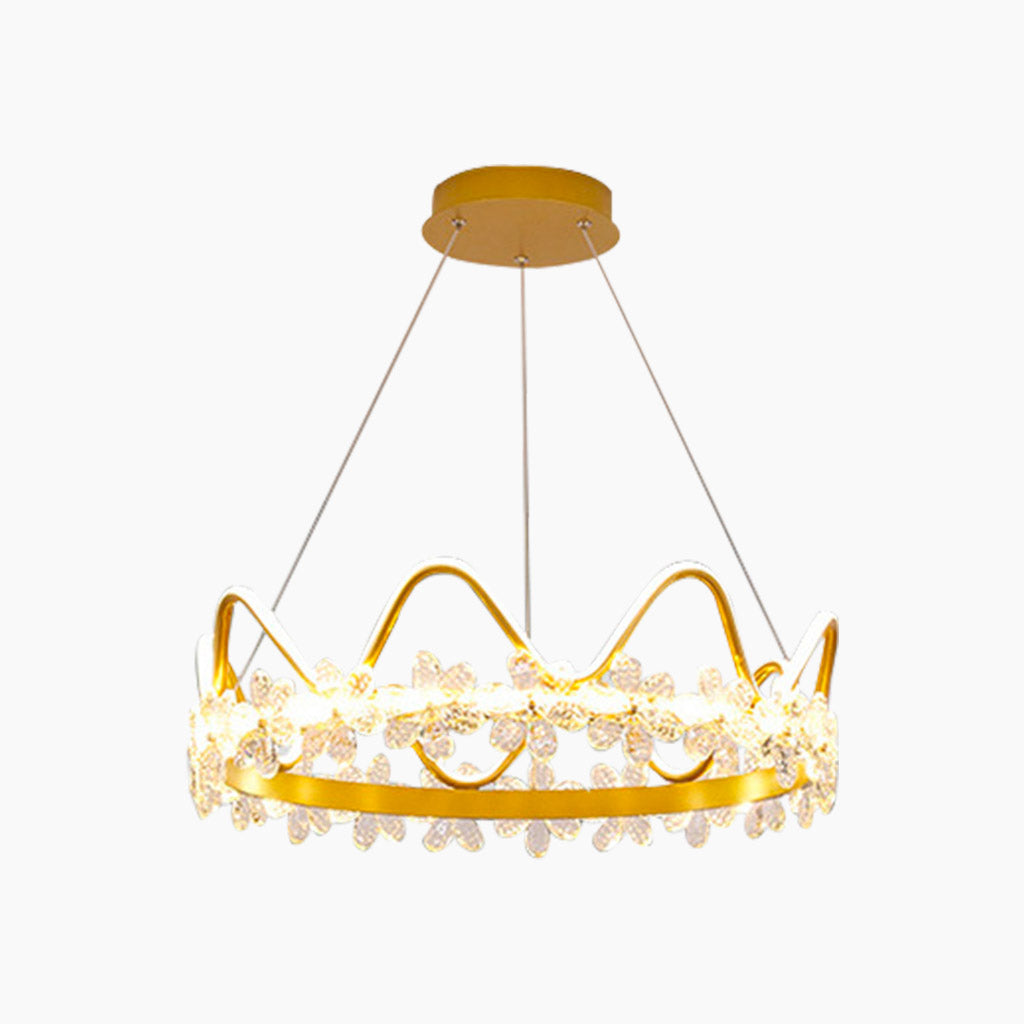 Girls Room Chandelier Light Romantic Crown Dimmable LED, Gold / Pink