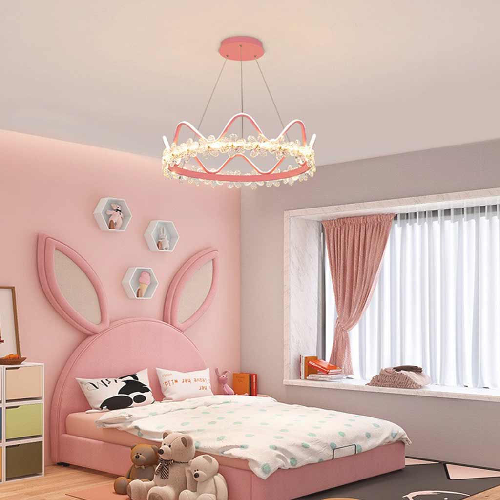 Girls Room Chandelier Light Romantic Crown Dimmable LED, Gold / Pink
