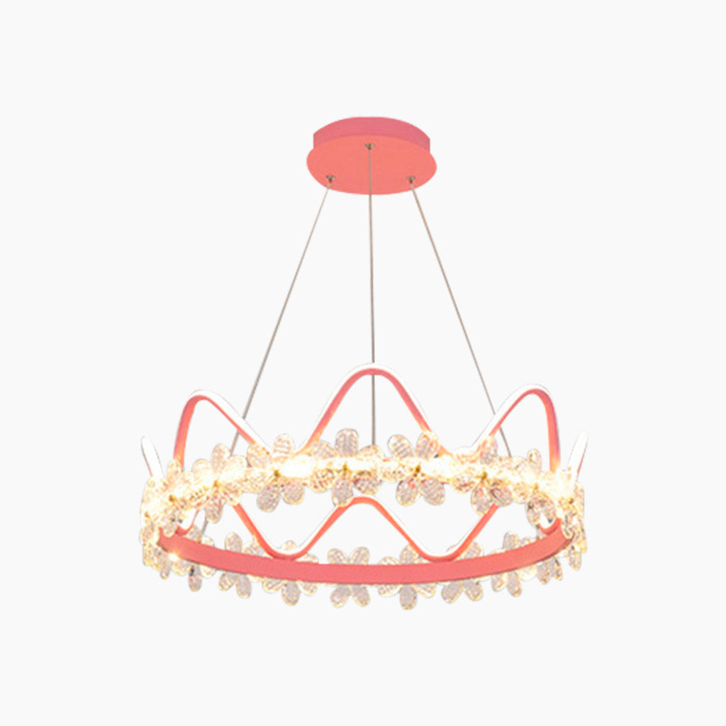Girls Room Chandelier Light Romantic Crown Dimmable LED, Gold / Pink