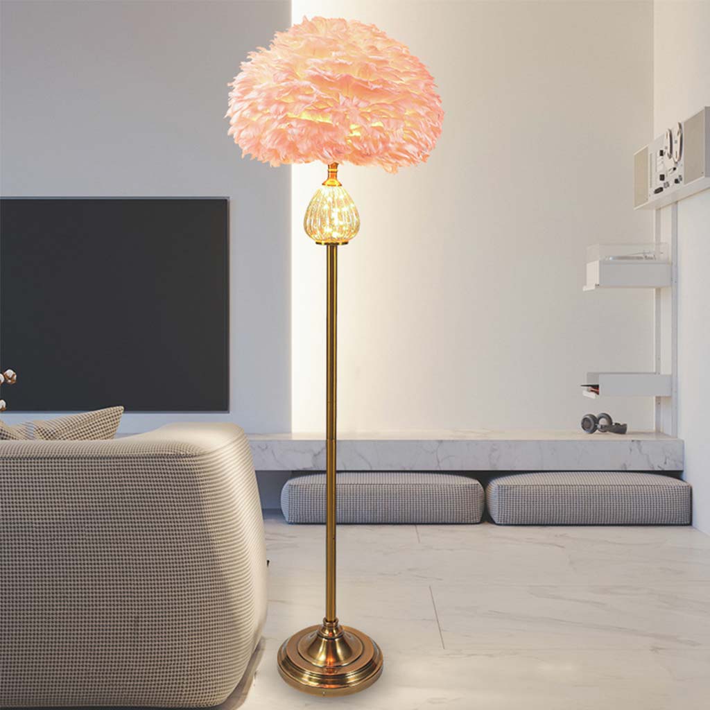 Feather Shade Floor Lamp Glass Teardrop, Pink/White