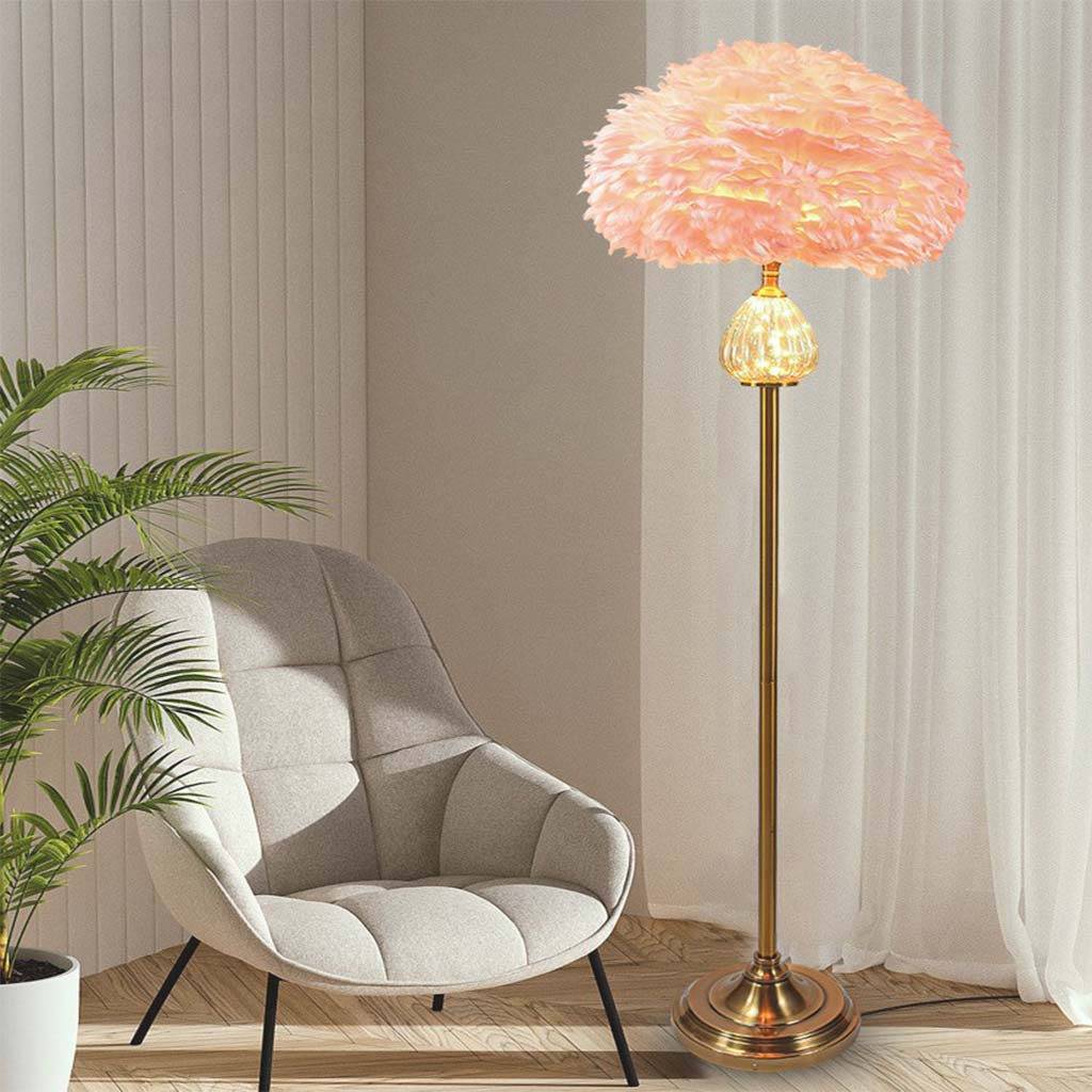 Feather Shade Floor Lamp Glass Teardrop, Pink/White