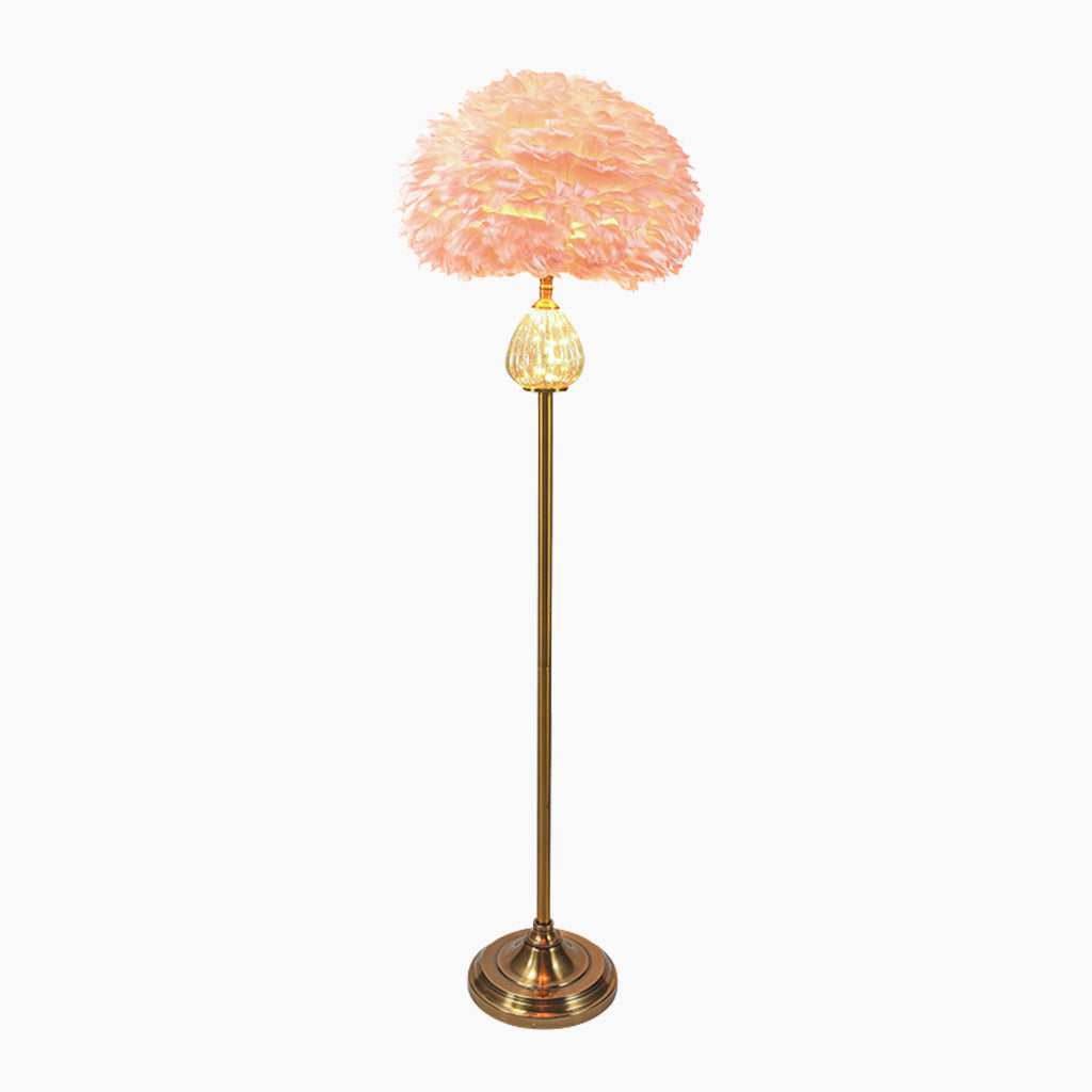 Feather Shade Floor Lamp Glass Teardrop, Pink/White