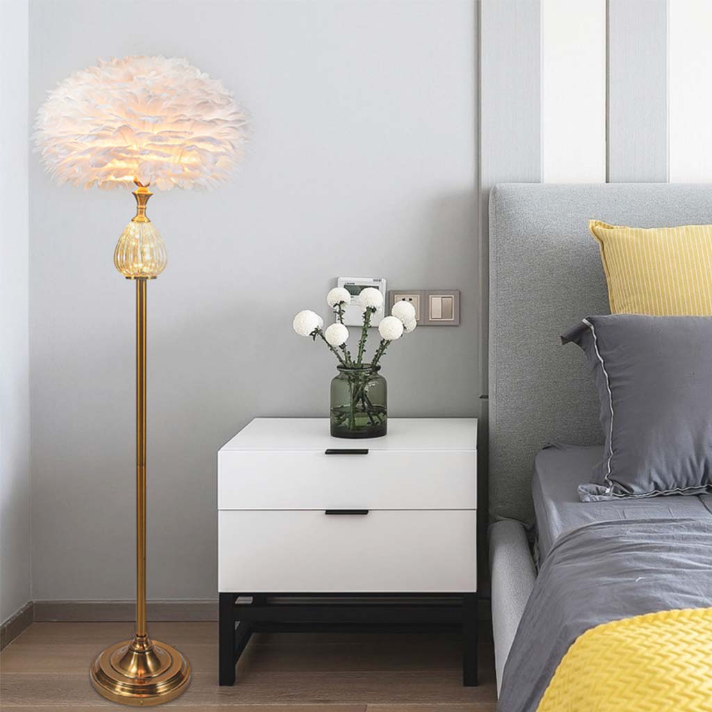 Feather Shade Floor Lamp Glass Teardrop, Pink/White