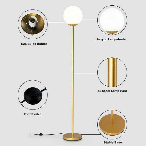 Glass Globe LED Floor Lamp w/ Acrylic Lampshade