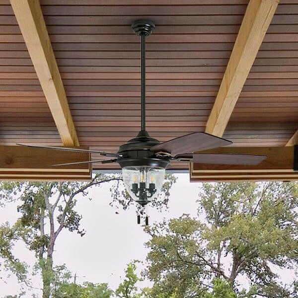 Glencrest - 52" Craftsman Industrial Oil Rubbed Bronze LED Outdoor Ceiling Fan with Light