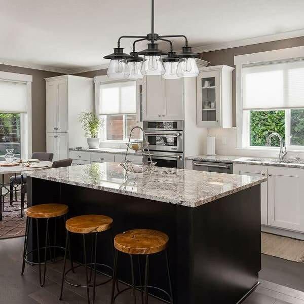 Globe - Light  Rubbed Bronze Chandelier with Glass Shades