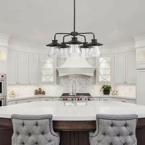 Globe - Light  Rubbed Bronze Chandelier with Glass Shades