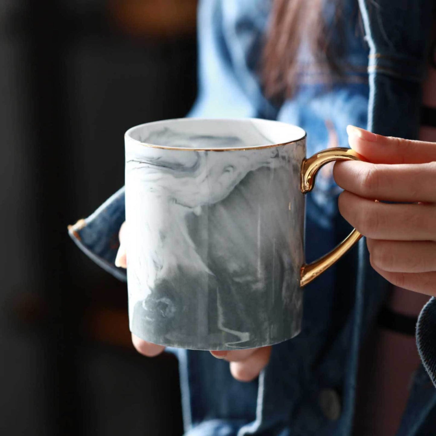 Gold Handle Marble Mugs - Nordic Side - 