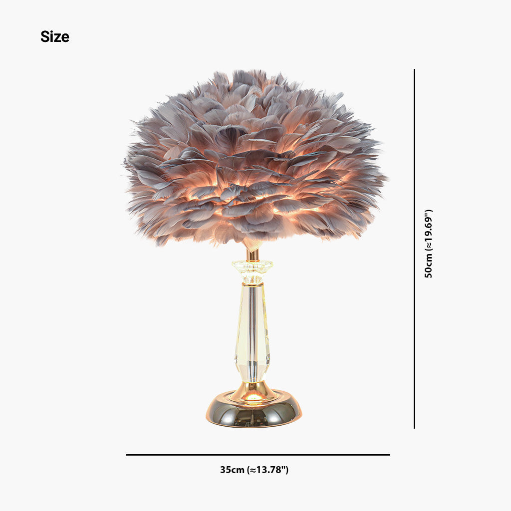 Table Desk Feather Lamp Crystal Center Pillar Grey for Bedside
