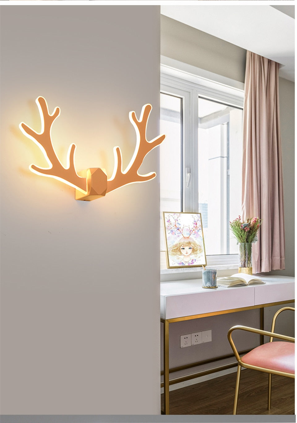 IIS Nordic Antler wall lamp LED bedside bedroom light macarons wall sconce
