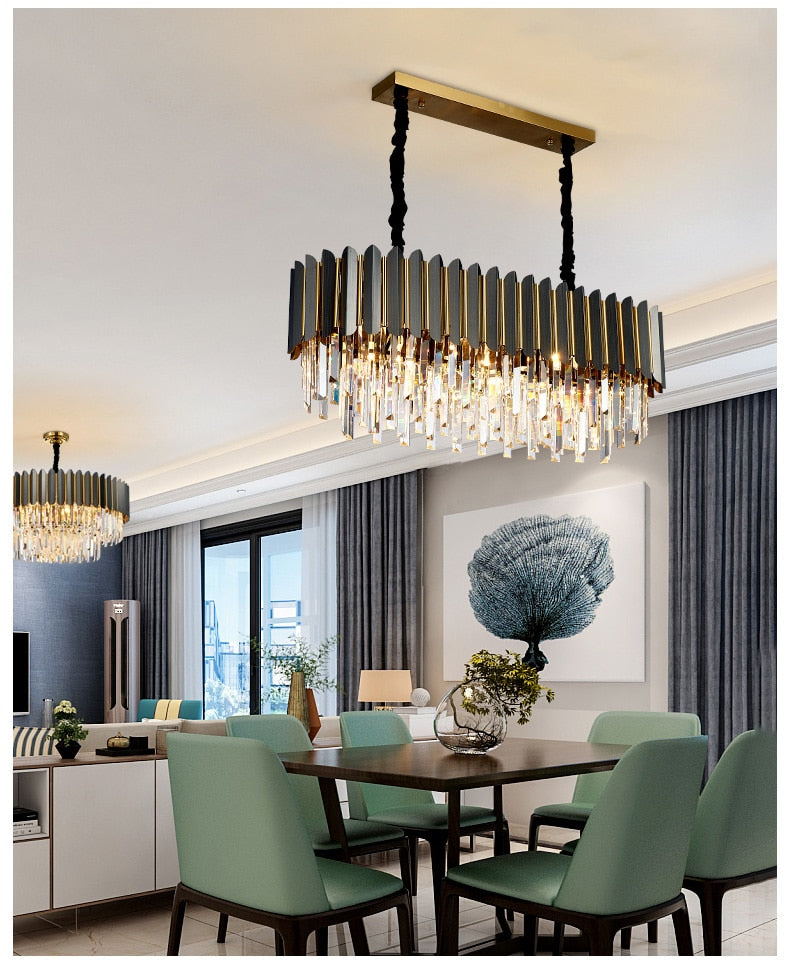 IND Modern Luxury Crystal Round Gold Black Chandelier Light