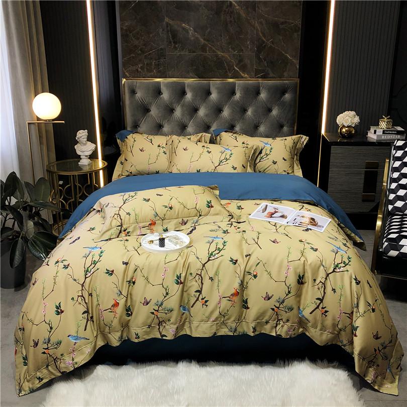 Flowers & Birds Print Egyptian Cotton Duvet Cover Set