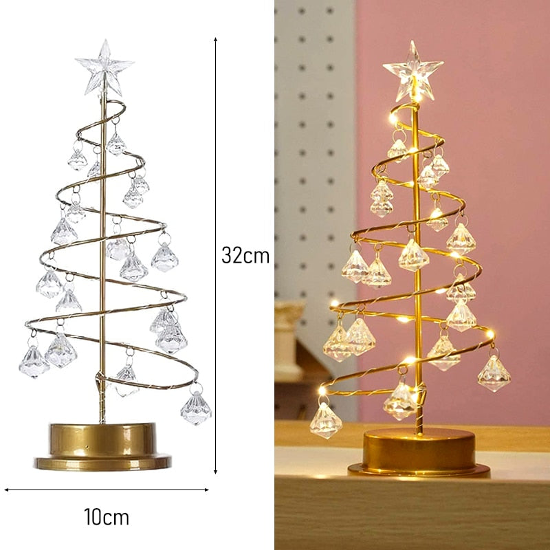 PQ Christmas Tree Table Lamp LED Crystal Night Light Battery Powered