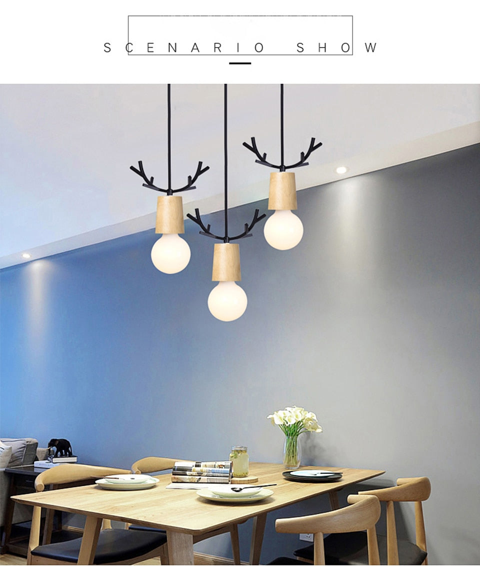 IIS Wood Deer Pendant Lights Modern Northern American Art