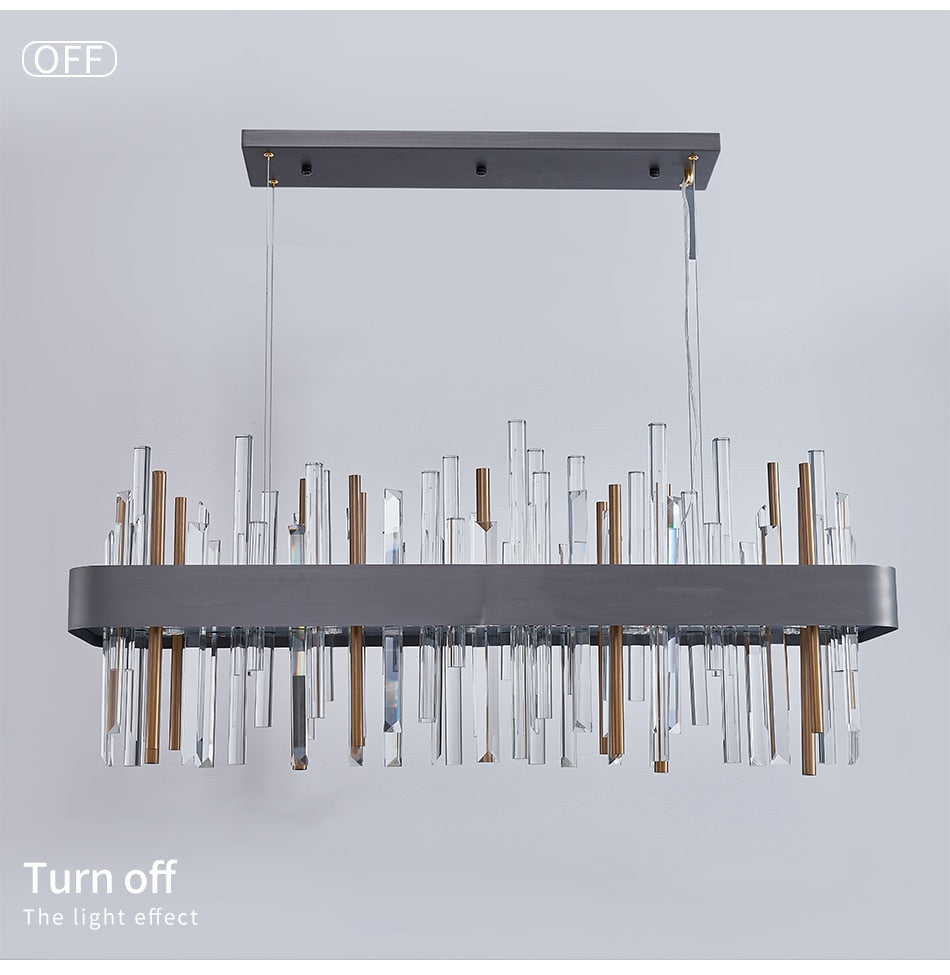 YLK Luxury Rectangle modern crystal chandelier hanging light fixture