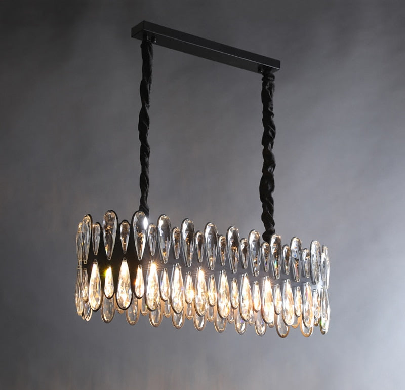 YLK Modern dining room crystal chandelier luxury black kitchen island hanging lamp oval design home