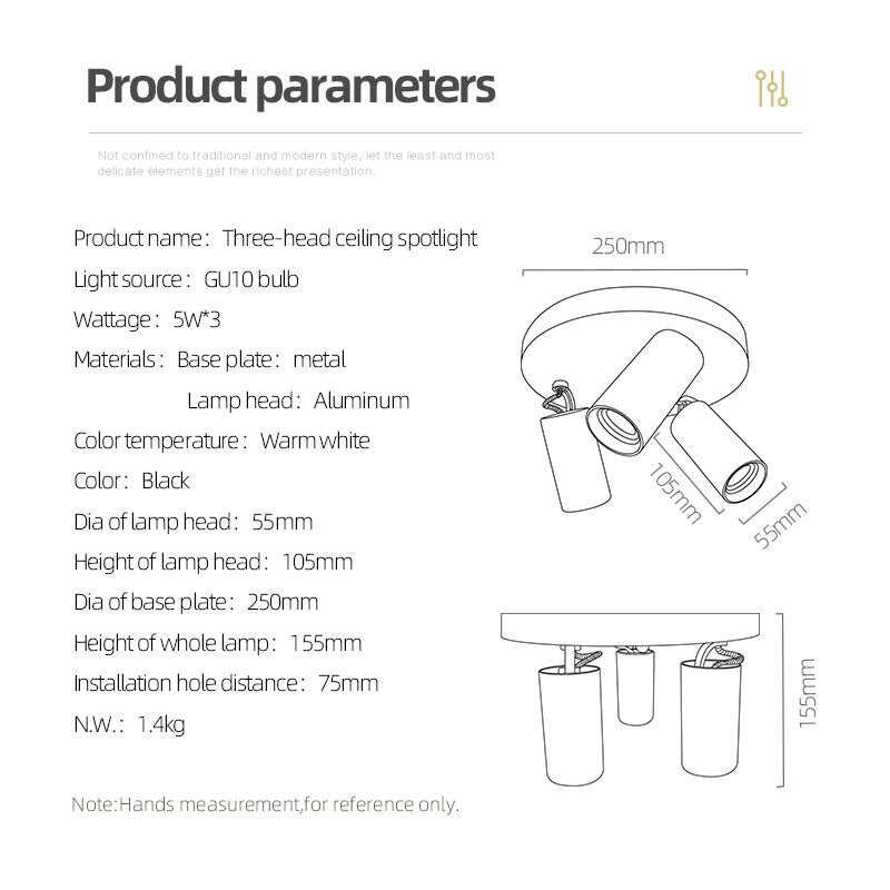 AiS LED Ceiling Light GU10 replaceable bulb directional Three-head Ceiling Spotlight