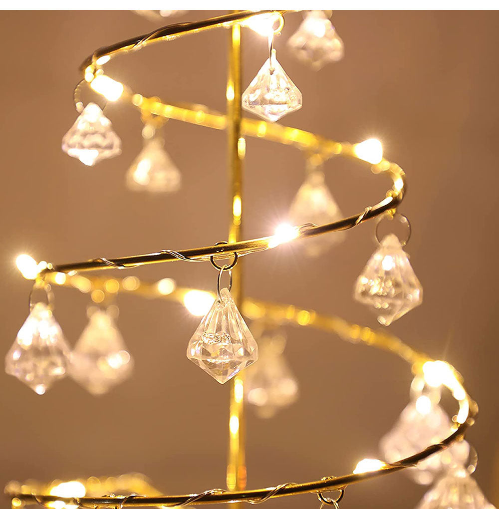 PQ Christmas Tree Table Lamp LED Crystal Night Light Battery Powered