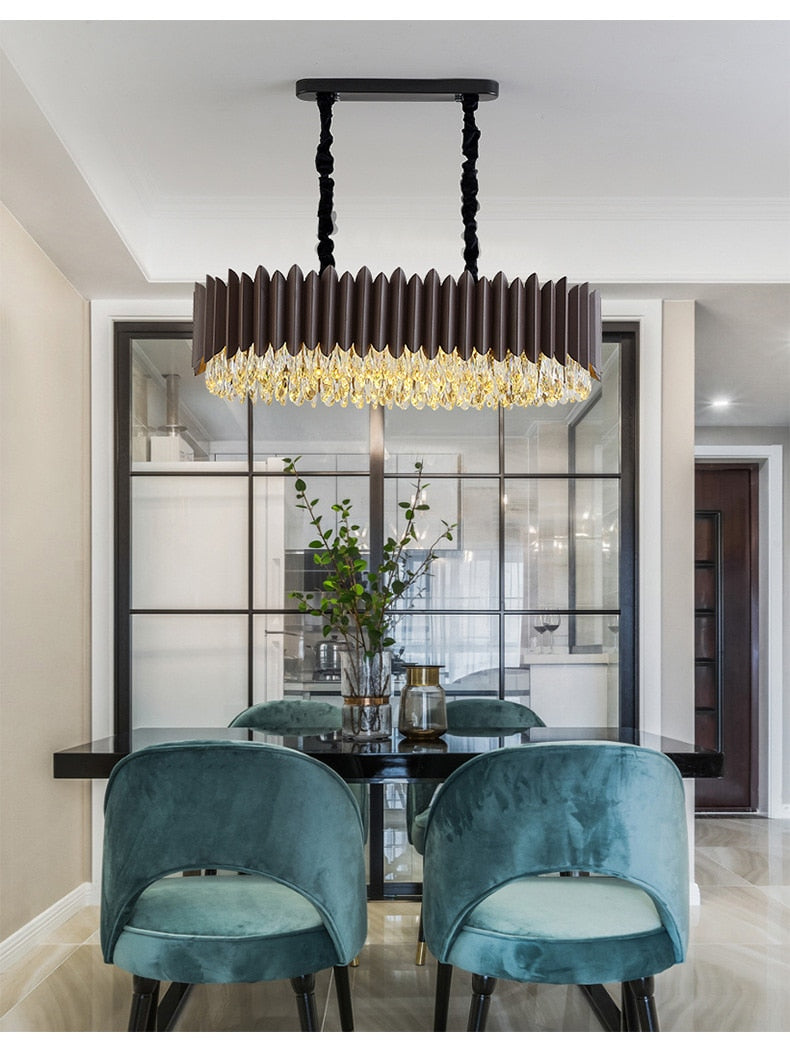 IND Modern Luxury Crystal Round Gold Black Chandelier Light