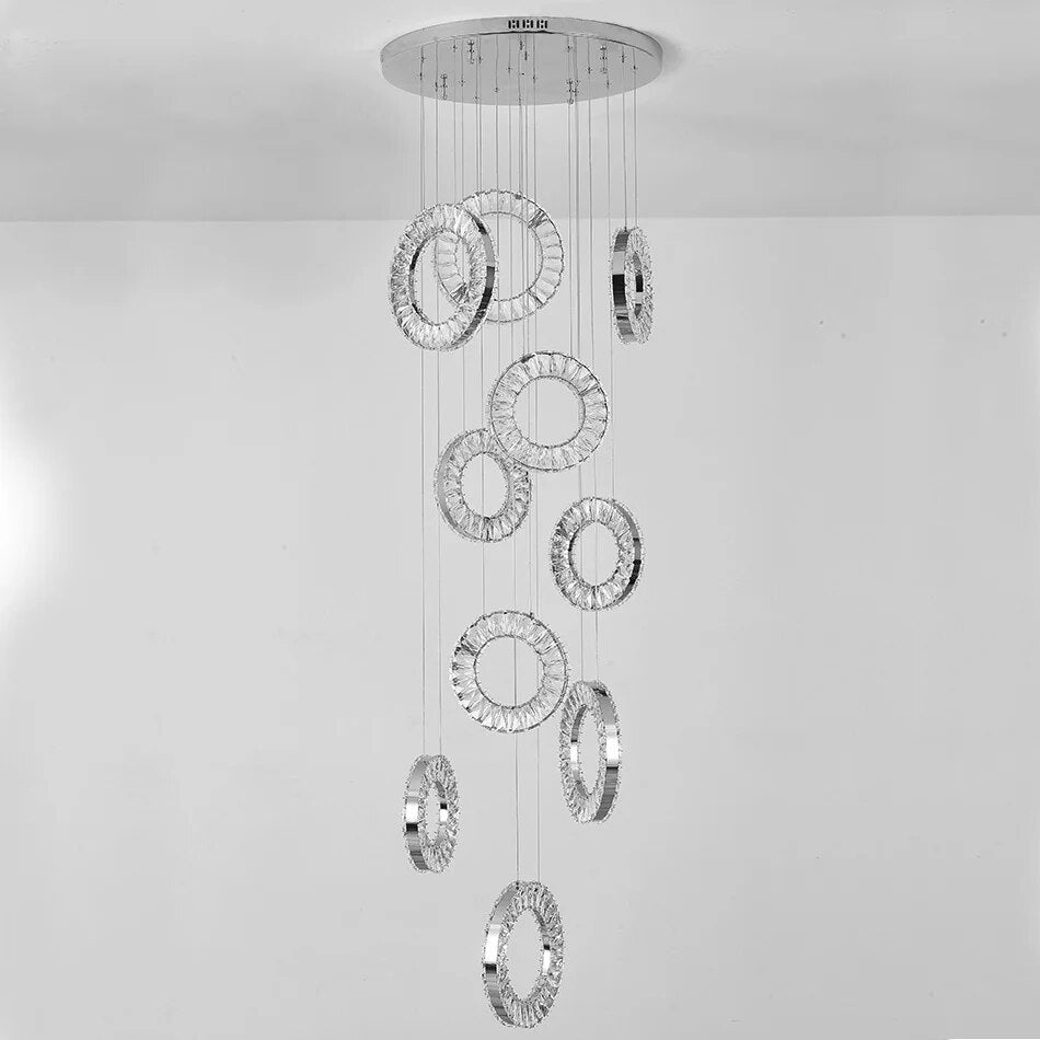 YLK Ring Design modern crystal chandelier for staircase long villa hall hanging