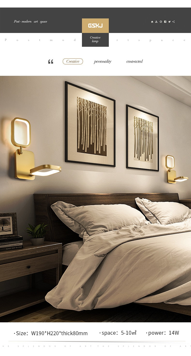 JM Nordic Wall Lamp Indoor Copper LED Bedside Light Decorative