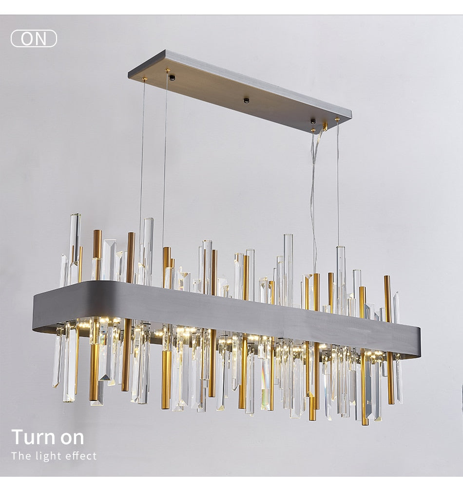 YLK Luxury Rectangle modern crystal chandelier hanging light fixture
