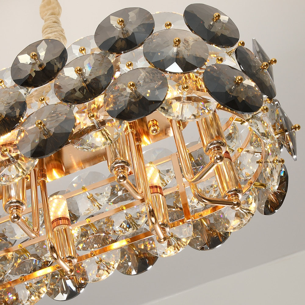 YLK Luxury Dining Room Crystal Chandelier Gold Oval Design Kitchen Island Hanging Light