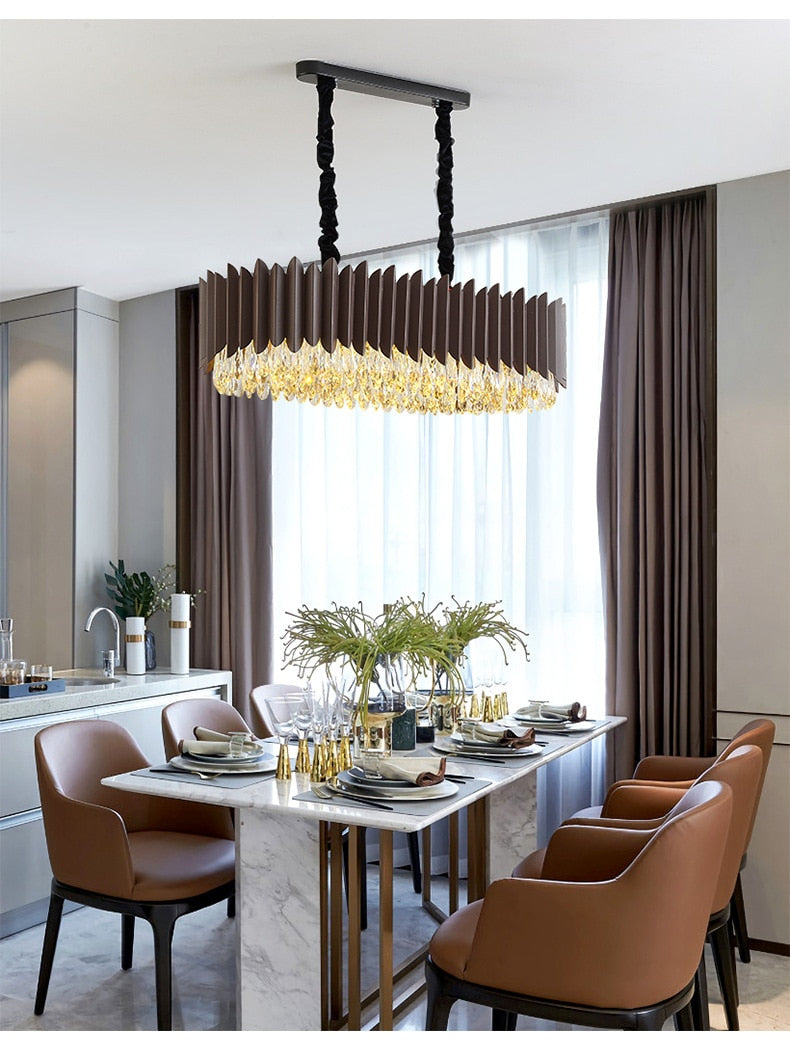 IND Modern Luxury Crystal Round Gold Black Chandelier Light