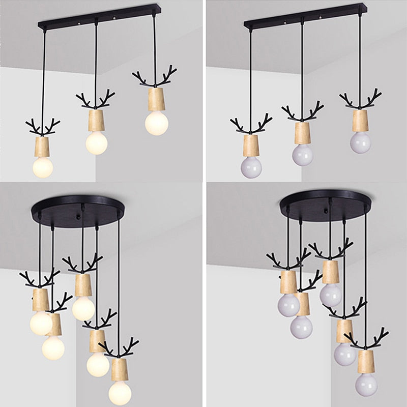 IIS Wood Deer Pendant Lights Modern Northern American Art