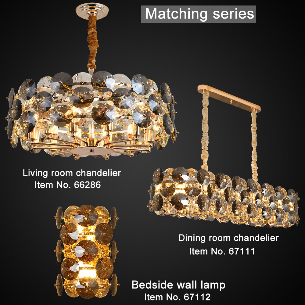 YLK Luxury Dining Room Crystal Chandelier Gold Oval Design Kitchen Island Hanging Light
