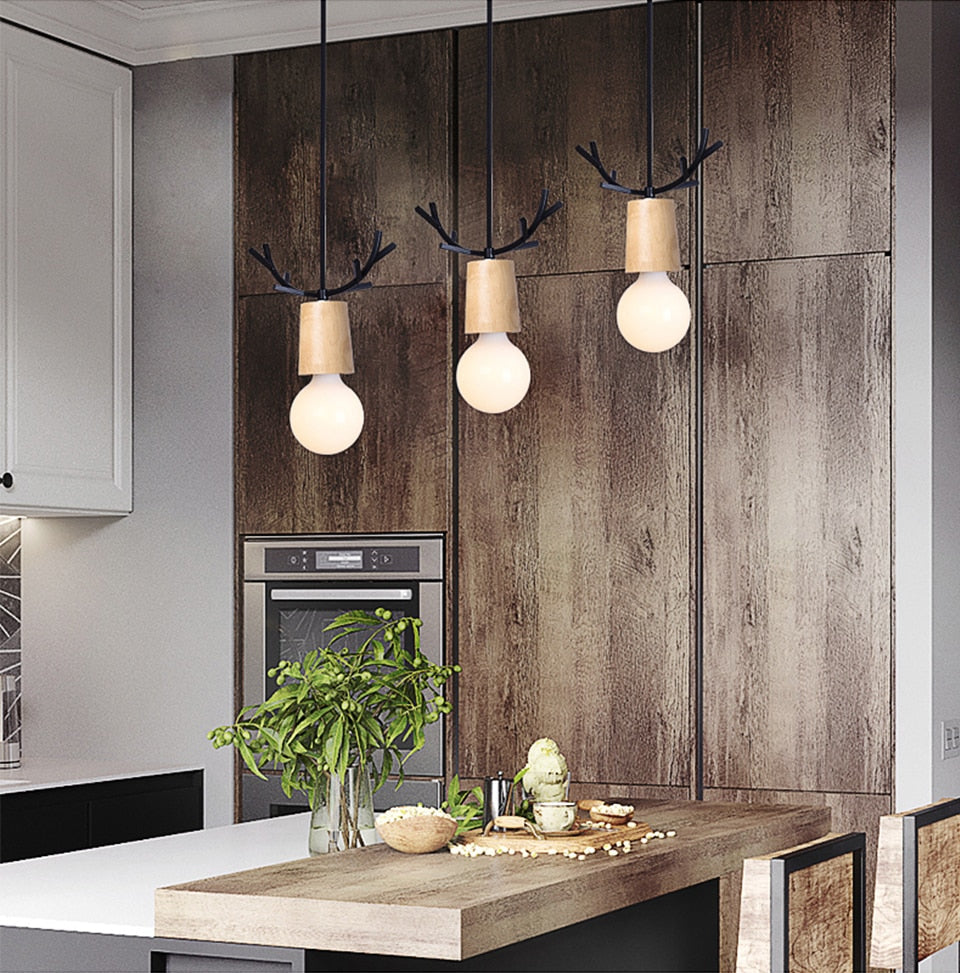 IIS Wood Deer Pendant Lights Modern Northern American Art