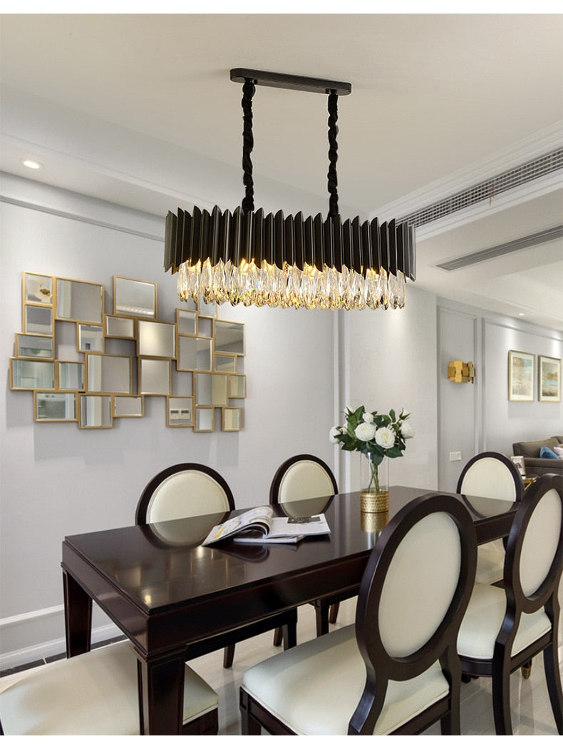 IND Modern Luxury Crystal Round Gold Black Chandelier Light